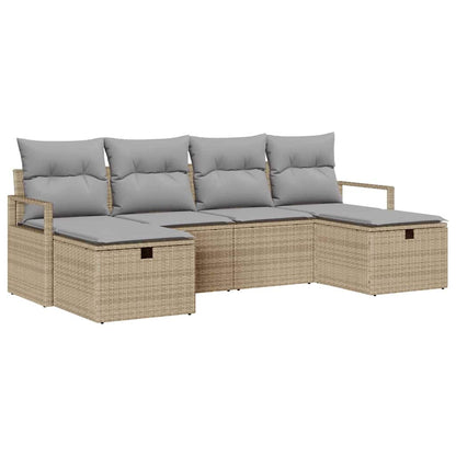 Bankstel met kussen 6 pcs Beige en Licht Grijs poly rattan