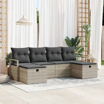 Bankstel met kussen met opslag 6 pcs Lichtgrijs poly rattan