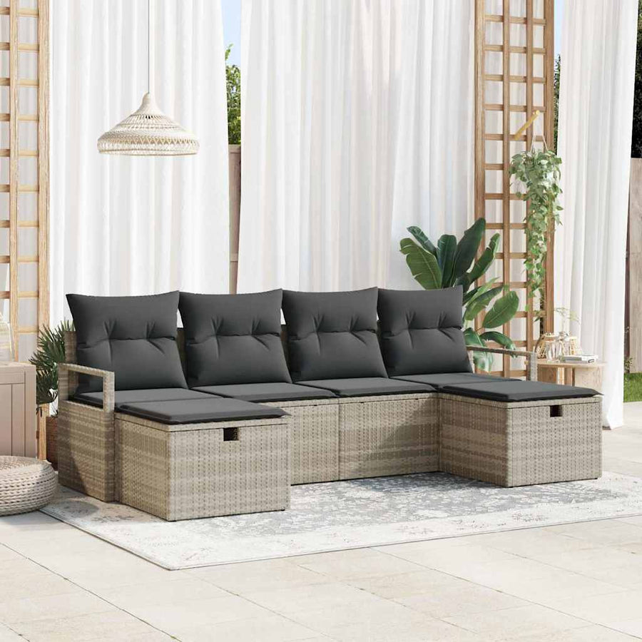 Bankstel met kussen met opslag 6 pcs Lichtgrijs poly rattan