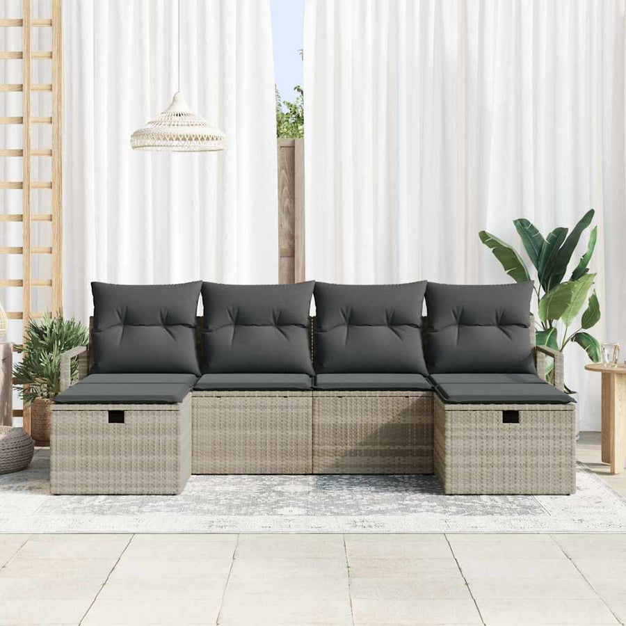 Bankstel met kussen met opslag 6 pcs Lichtgrijs poly rattan