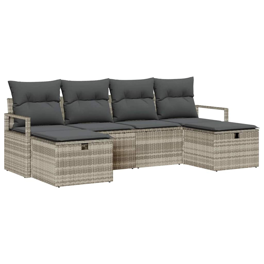 Bankstel met kussen met opslag 6 pcs Lichtgrijs poly rattan