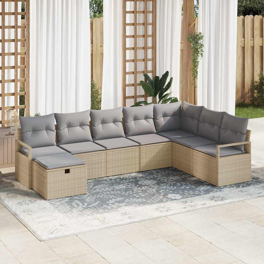 Bankstel met kussen 8 pcs Beige en Licht Grijs poly rattan