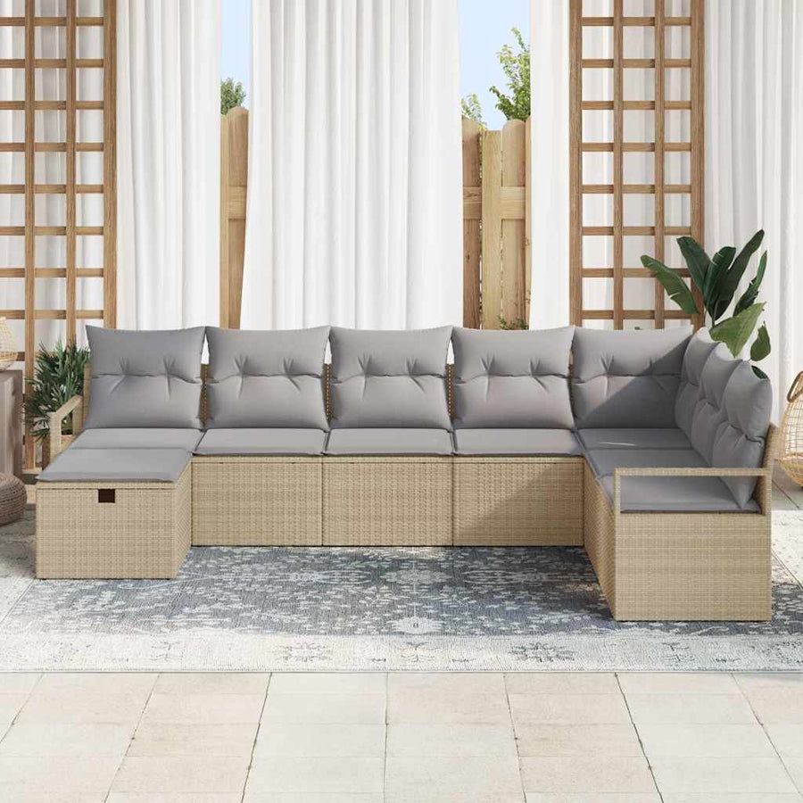 Bankstel met kussen 8 pcs Beige en Licht Grijs poly rattan