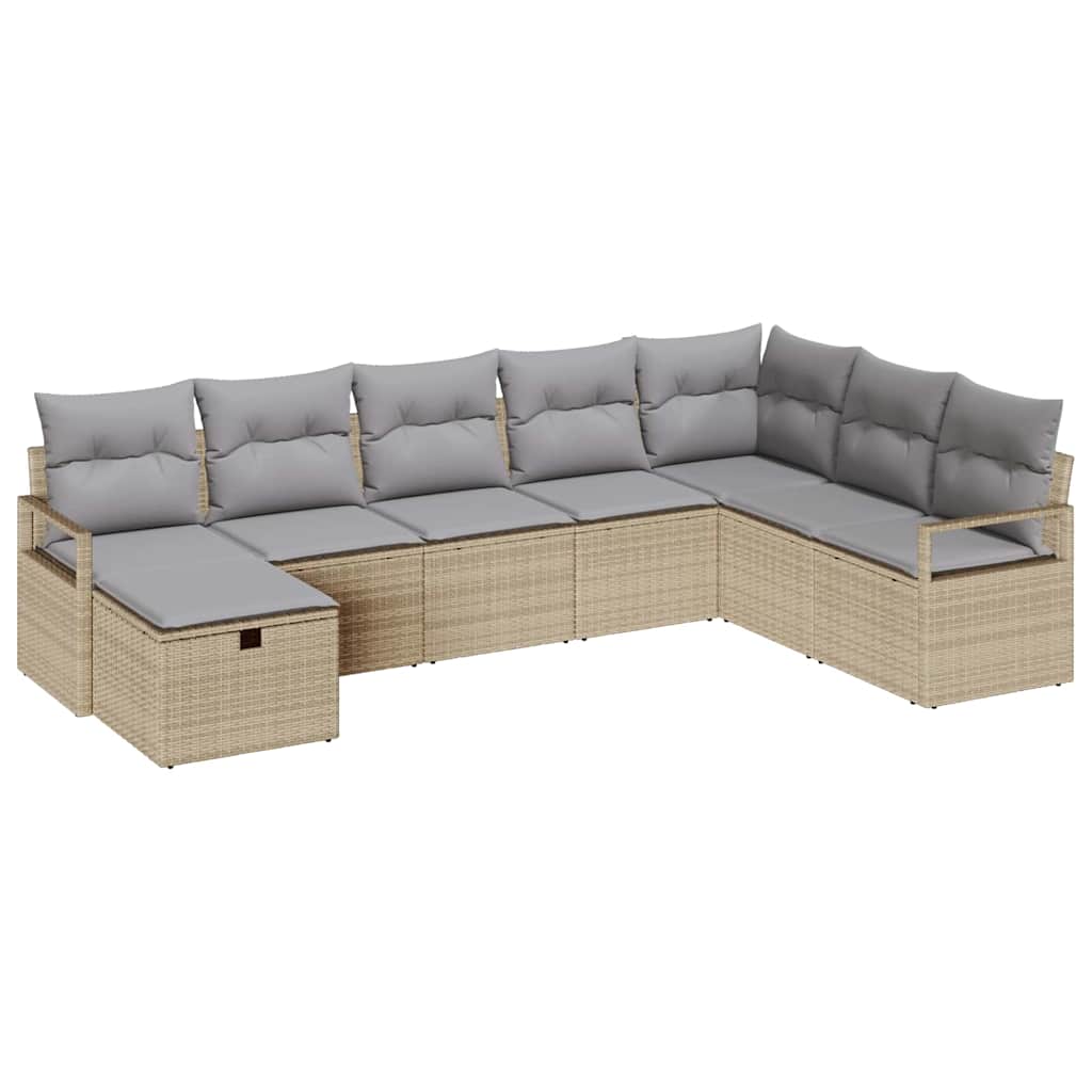 Bankstel met kussen 8 pcs Beige en Licht Grijs poly rattan