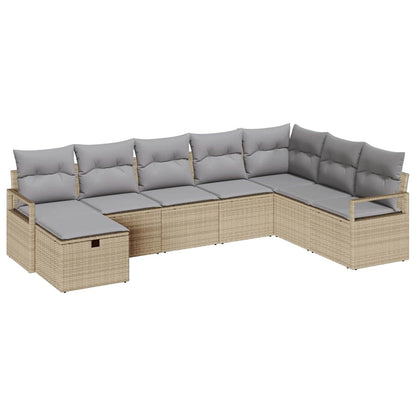 Bankstel met kussen 8 pcs Beige en Licht Grijs poly rattan