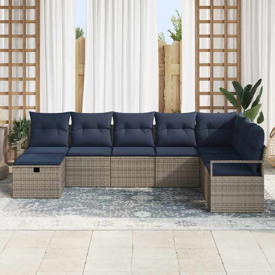 Bankstel met kussen met opslag Grijs poly rattan