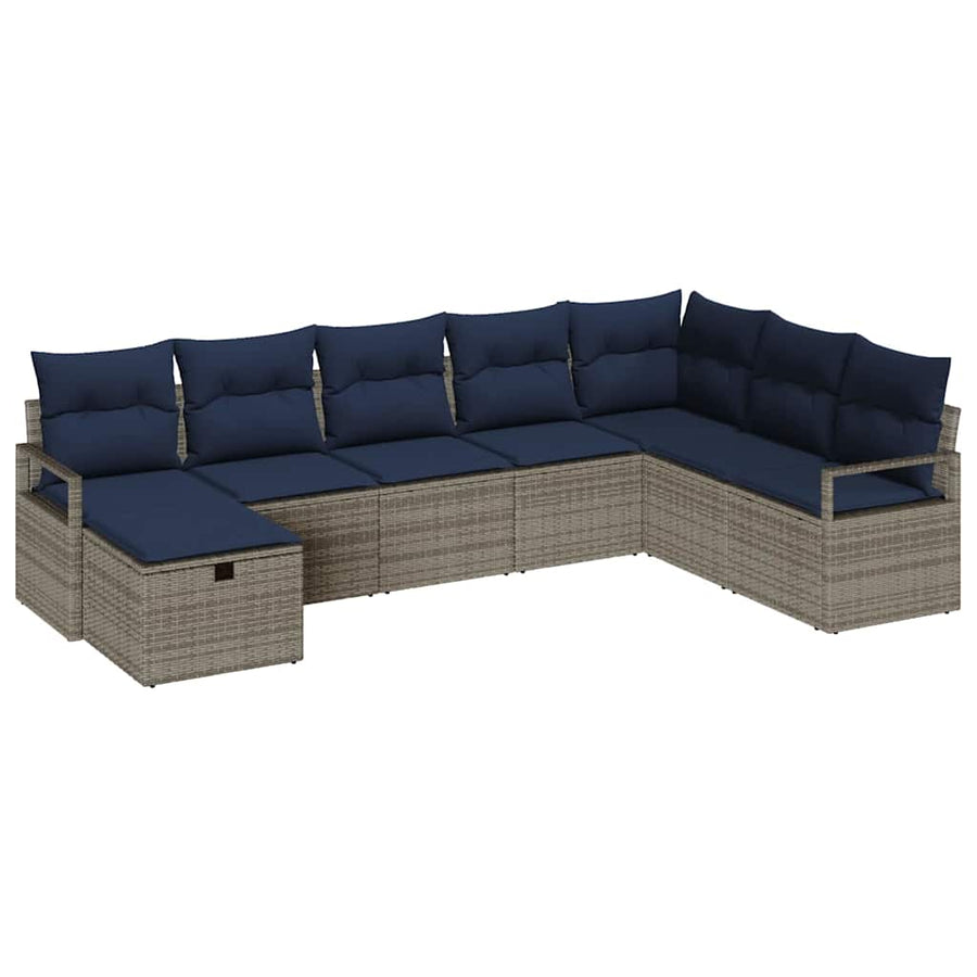 Bankstel met kussen met opslag Grijs poly rattan