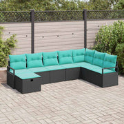 Bankstel poly rattan 8-delig zwart met opbergruimte