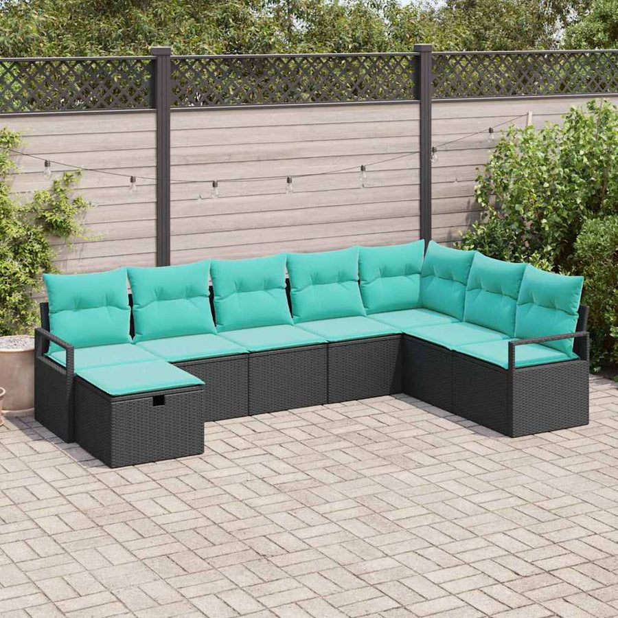 Bankstel met kussen met opslag 8 pcs Zwart poly rattan