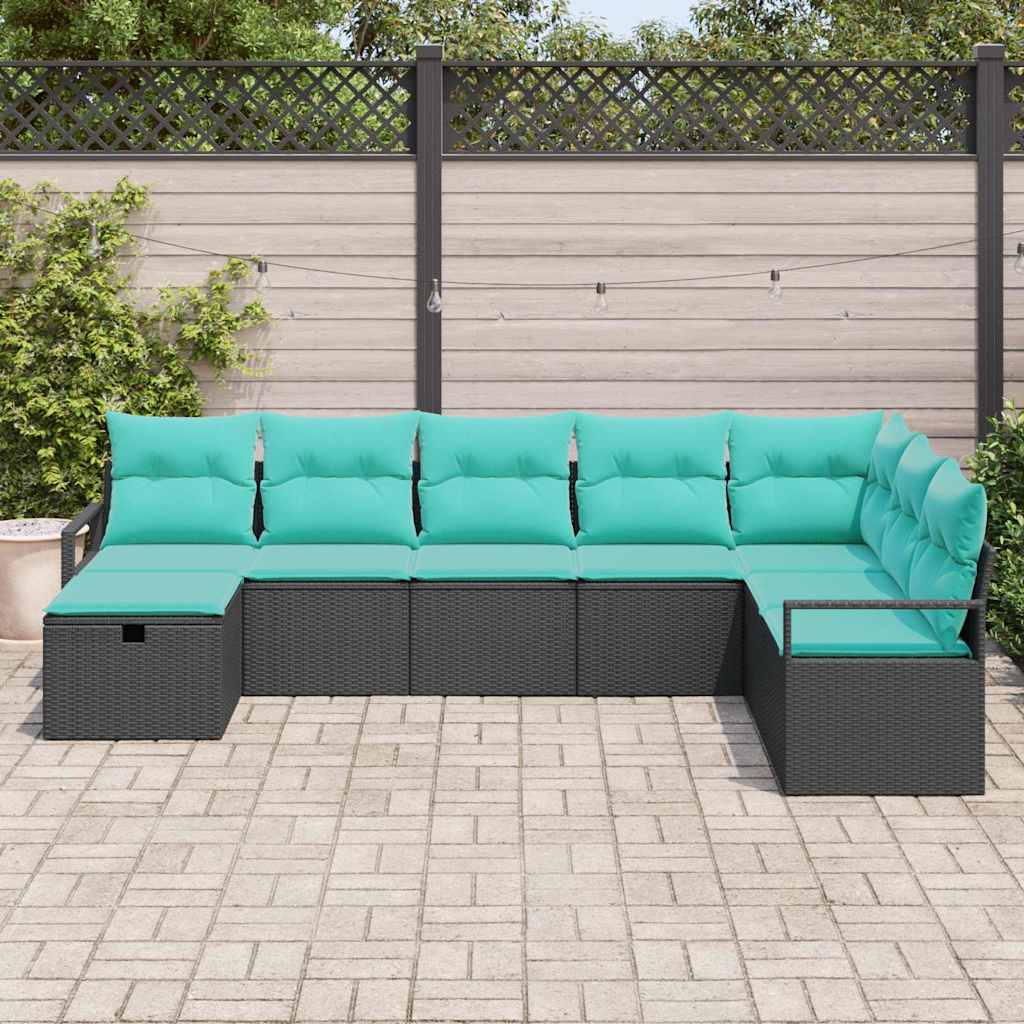 Bankstel met kussen met opslag 8 pcs Zwart poly rattan