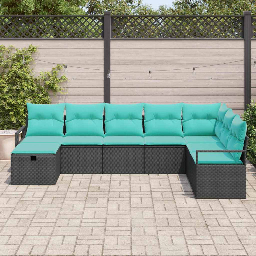 Bankstel met kussen met opslag 8 pcs Zwart poly rattan