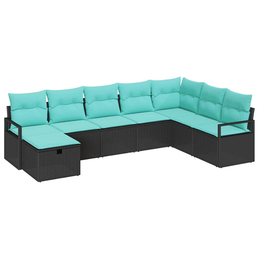 Bankstel met kussen met opslag 8 pcs Zwart poly rattan