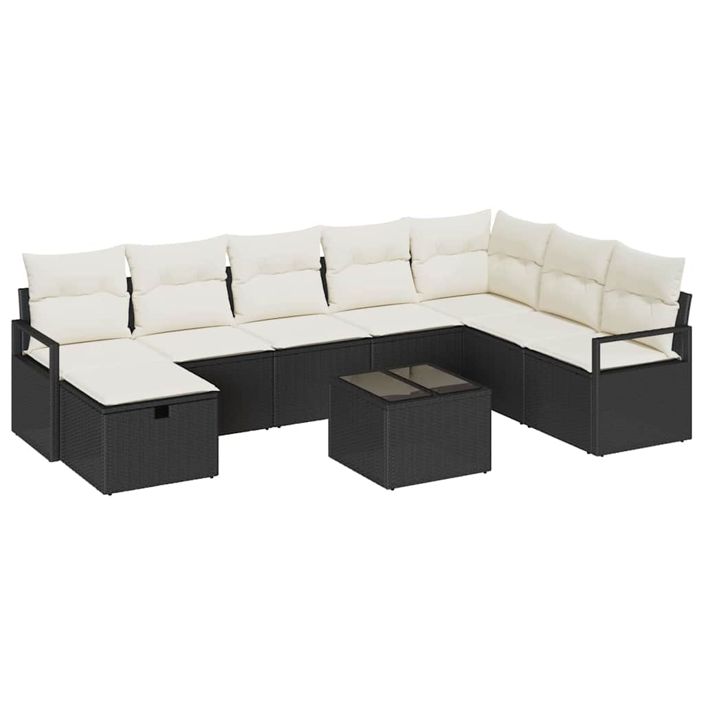 Bankstel met kussen met opslag 9 pcs Zwart en Crème poly rattan