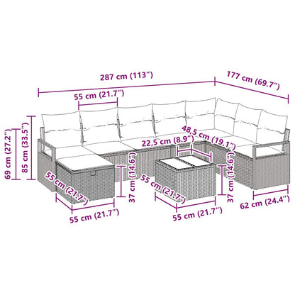 Bankstel met kussen met opslag 9 pcs Zwart en Crème poly rattan