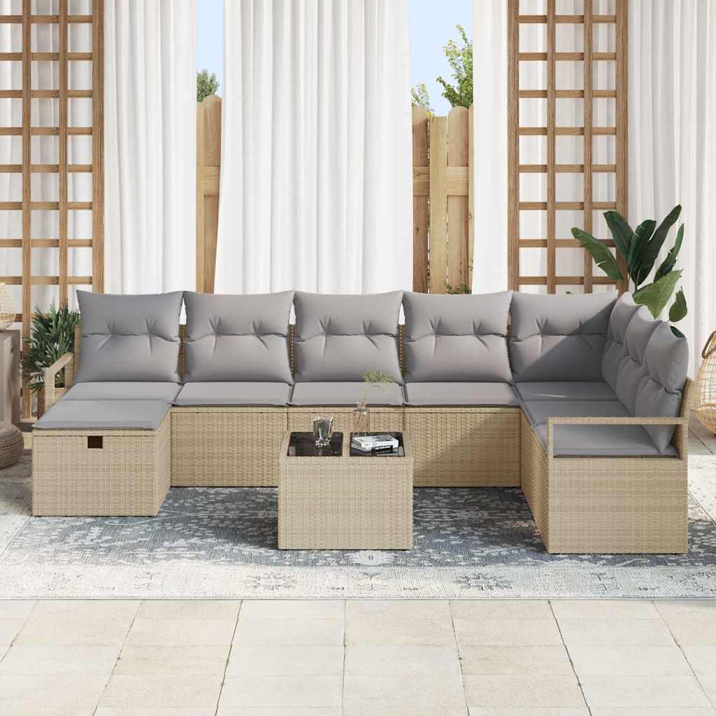 Bankstel met kussen met opslag Beige en Licht Grijs poly rattan