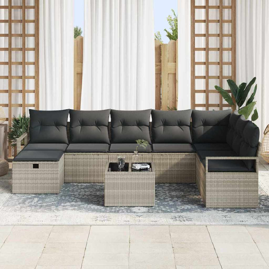 Bankstel met kussen met opslag 9 pcs Lichtgrijs poly rattan