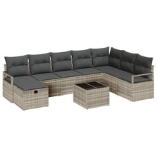 Bankstel met kussen met opslag 9 pcs Lichtgrijs poly rattan