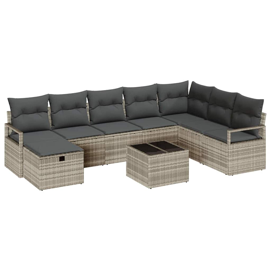 Bankstel met kussen met opslag 9 pcs Lichtgrijs poly rattan