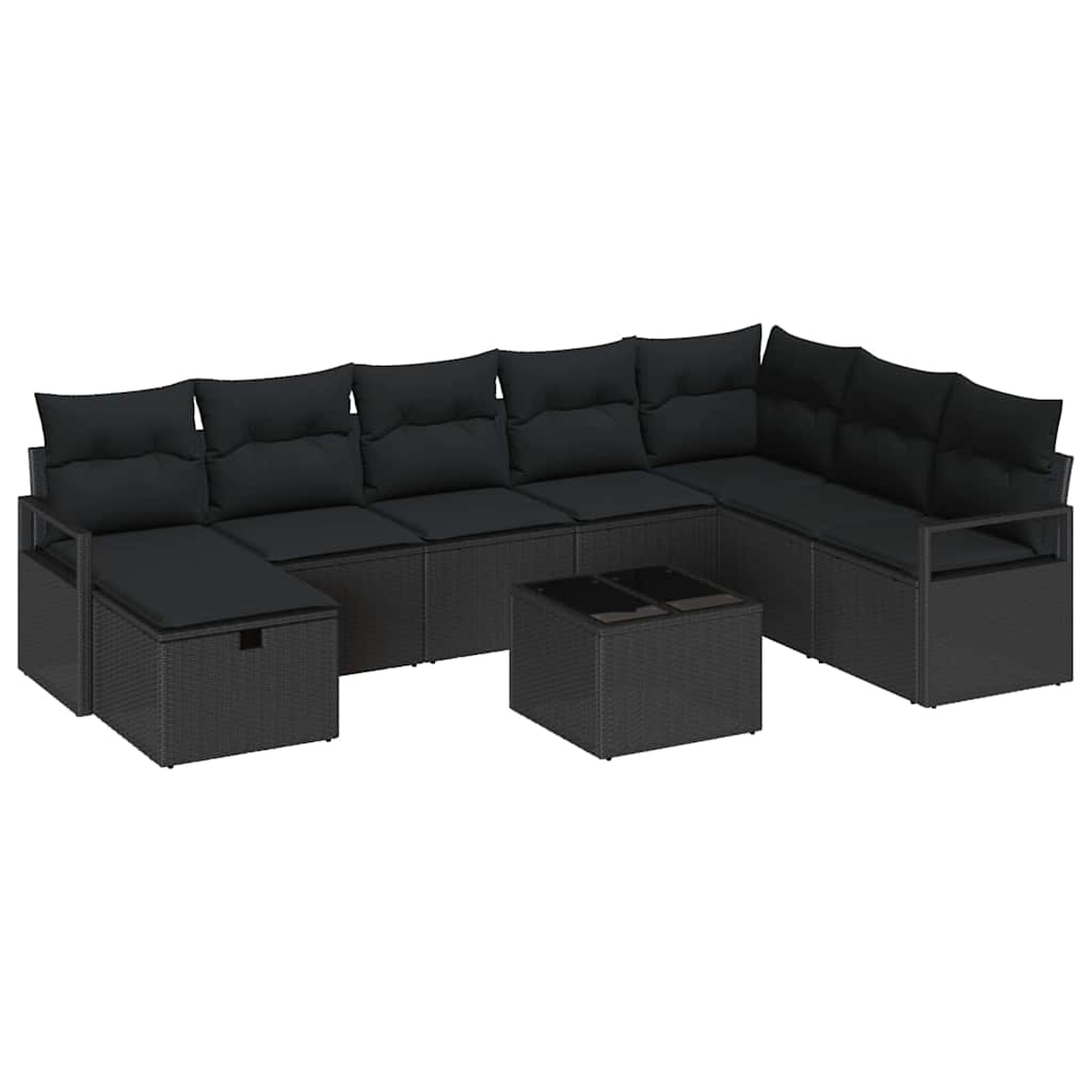 Tuin Sofa Set 9 Pcs 287 X 177 X 85 Cm Poly Riet Zwart Zwart met tafel