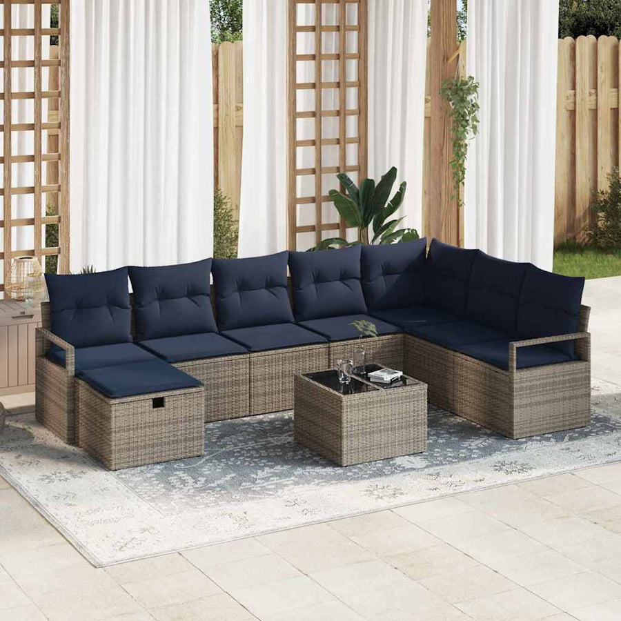 Bankstel met kussen met opslag Grijs poly rattan