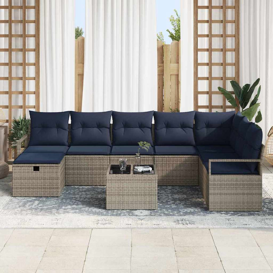 Bankstel met kussen met opslag Grijs poly rattan