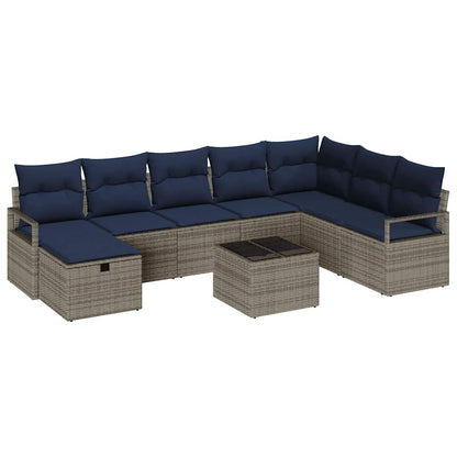 Bankstel met kussen met opslag Grijs poly rattan
