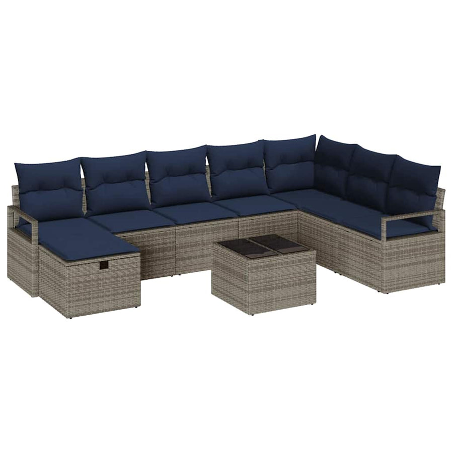 Bankstel met kussen met opslag Grijs poly rattan