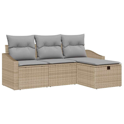 Bankstel met kussen met opslag 4 pcs Beige poly rattan