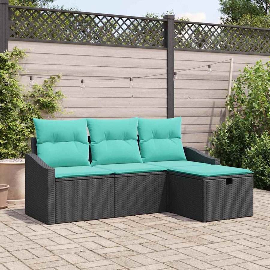 Bankstel met kussen met opslag 4 pcs Zwart Poly riet
