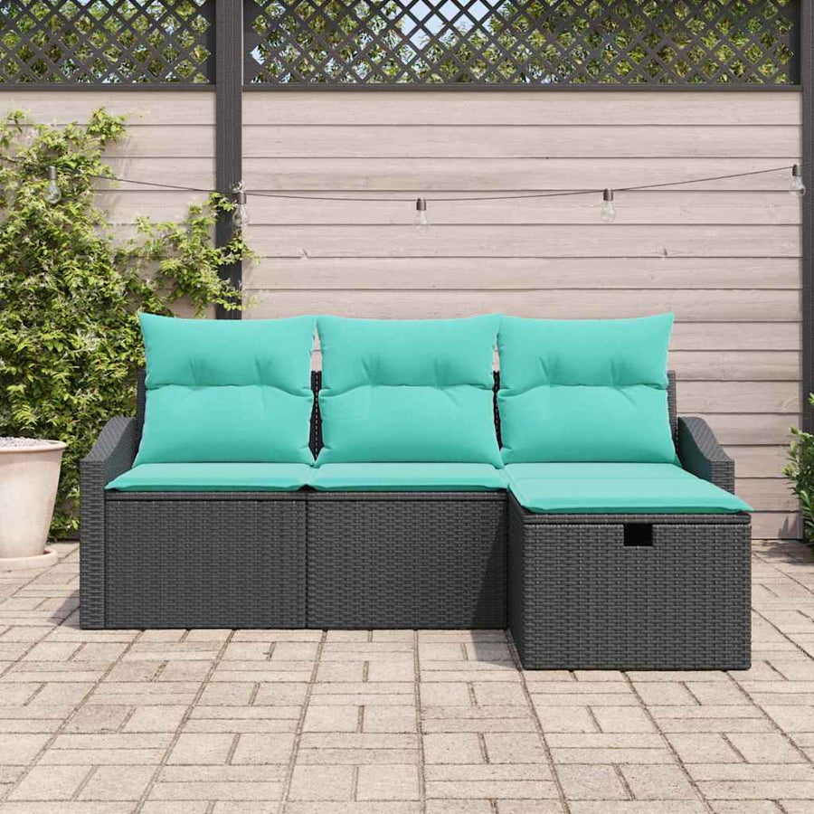 Bankstel met kussen met opslag 4 pcs Zwart Poly riet
