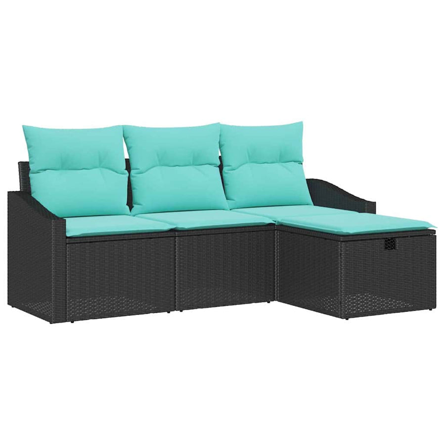 Bankstel met kussen met opslag 4 pcs Zwart Poly riet