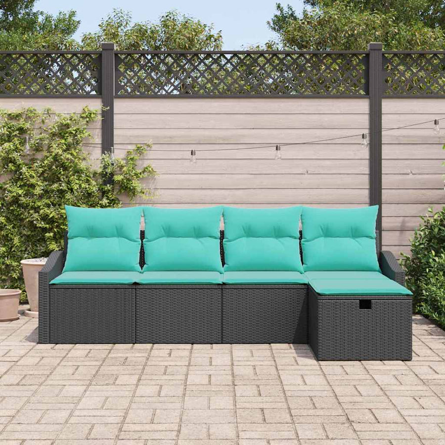 Bankstel met kussen met opslag Zwart poly rattan