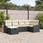 Bankstel poly rattan 6-delig zwart crème