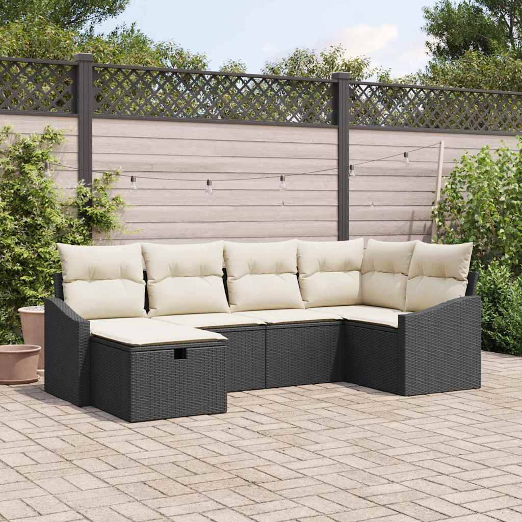 Bankstel met kussen met opslag 6 pcs Zwart en Crème poly rattan
