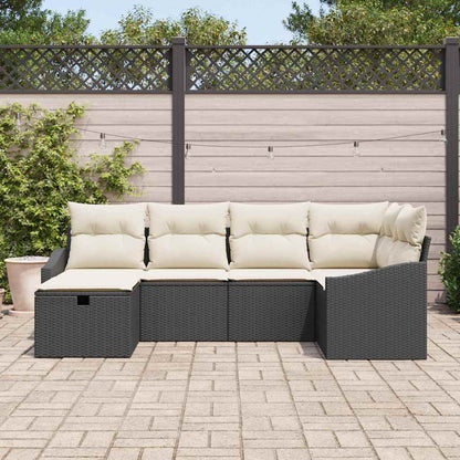 Bankstel met kussen met opslag 6 pcs Zwart en Crème poly rattan