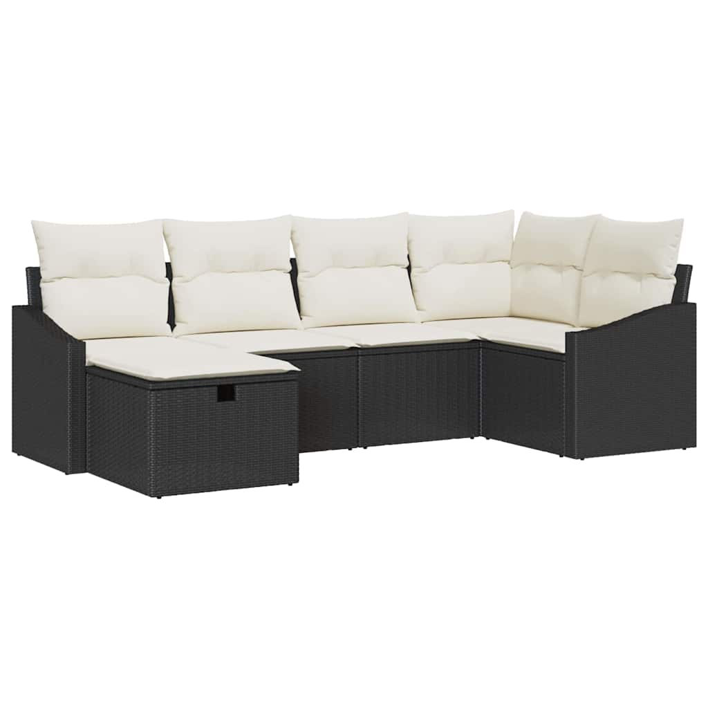 Bankstel met kussen met opslag 6 pcs Zwart en Crème poly rattan