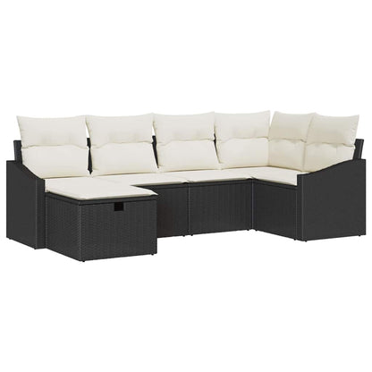 Bankstel met kussen met opslag 6 pcs Zwart en Crème poly rattan