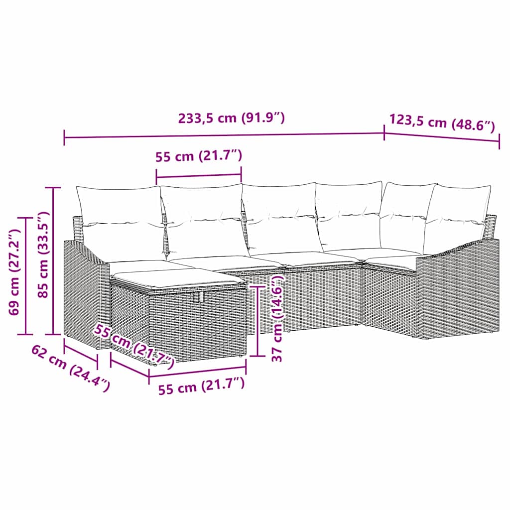 Bankstel met kussen met opslag 6 pcs Zwart en Crème poly rattan