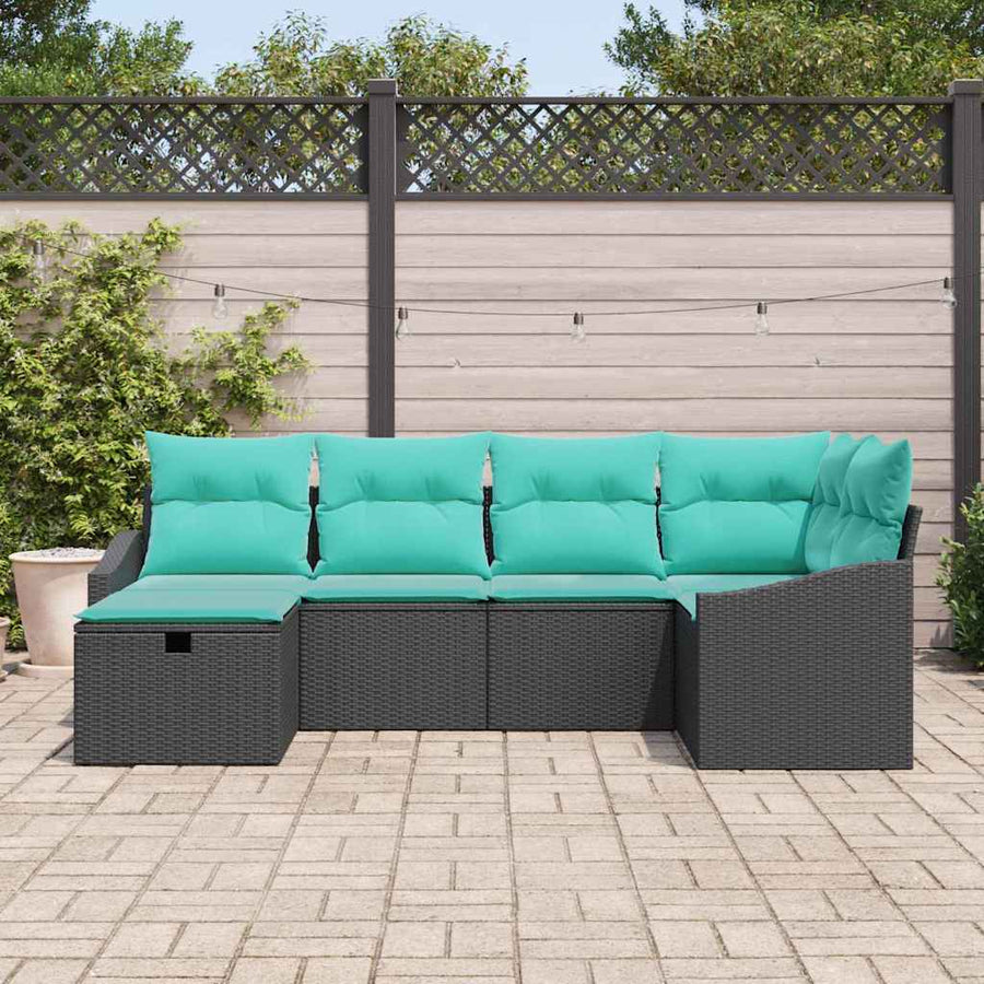 Bankstel met kussen met opslag 6 pcs Zwart poly rattan