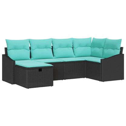 Bankstel met kussen met opslag 6 pcs Zwart poly rattan