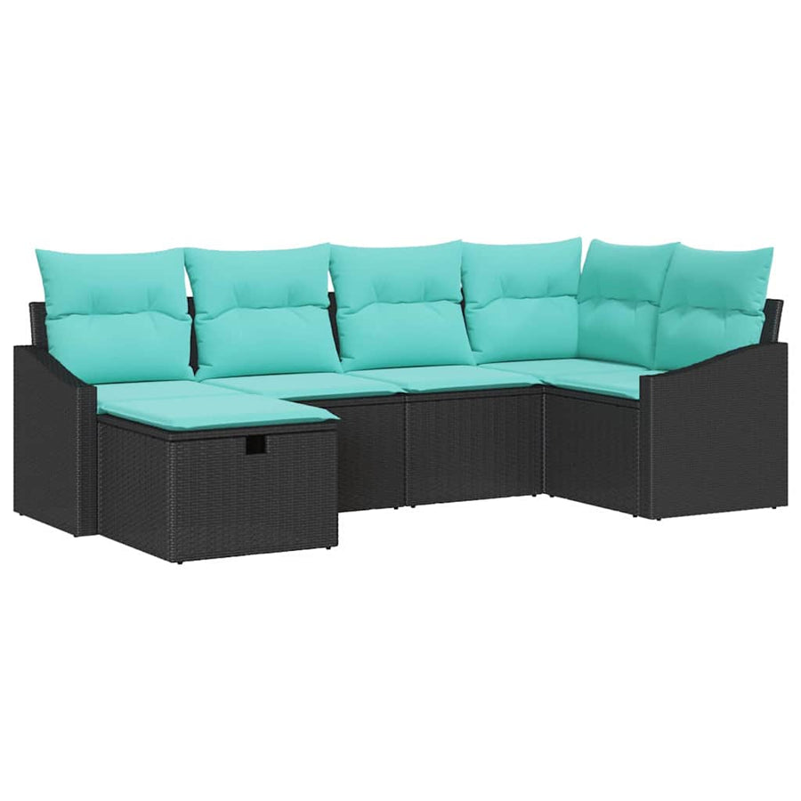Bankstel met kussen met opslag 6 pcs Zwart poly rattan