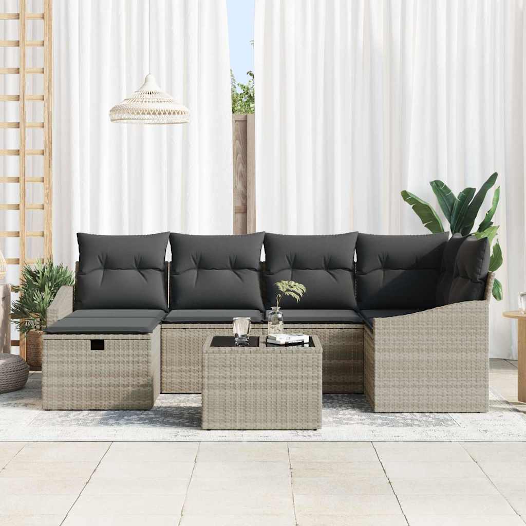 Tuin Sofa Set met kussen met opslag 7 pcs Licht grijs, Grijs