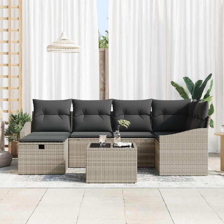 Tuin Sofa Set met kussen met opslag 7 pcs Licht grijs, Grijs