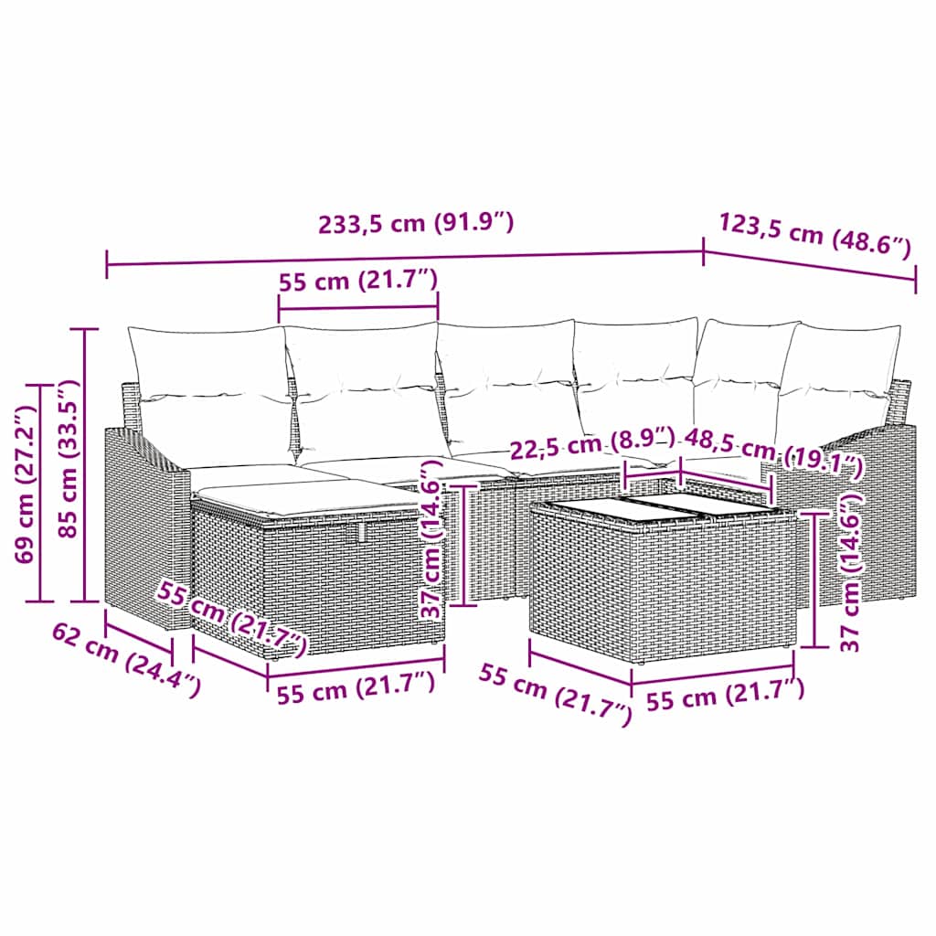 Tuin Sofa Set met kussen met opslag 7 pcs Licht grijs, Grijs