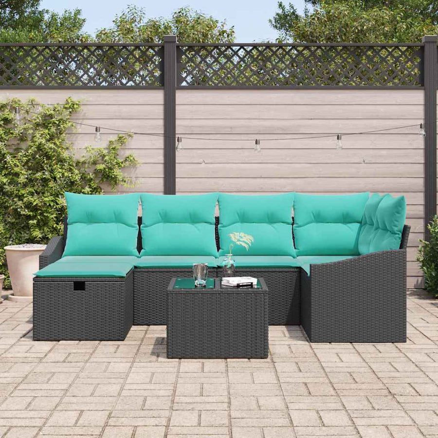 Bankstel met kussen met opslag Zwart poly rattan