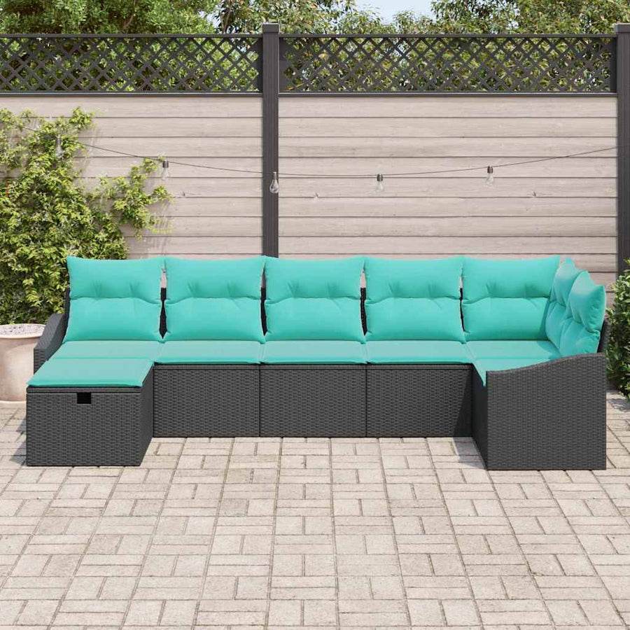 Bankstel met kussen met opslag Zwart poly rattan