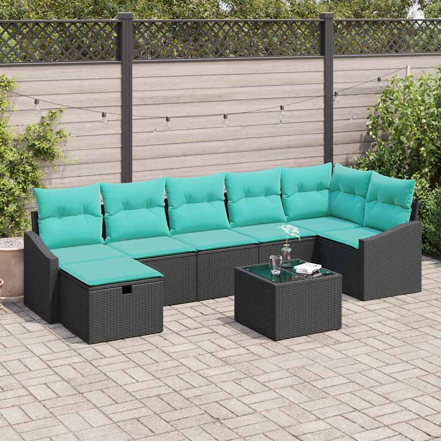 Bankstel met kussen met opslag 8 pcs poly rattan