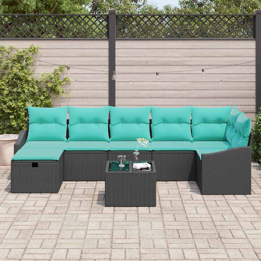 Bankstel met kussen met opslag 8 pcs poly rattan