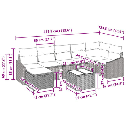 Bankstel met kussen met opslag 8 pcs poly rattan