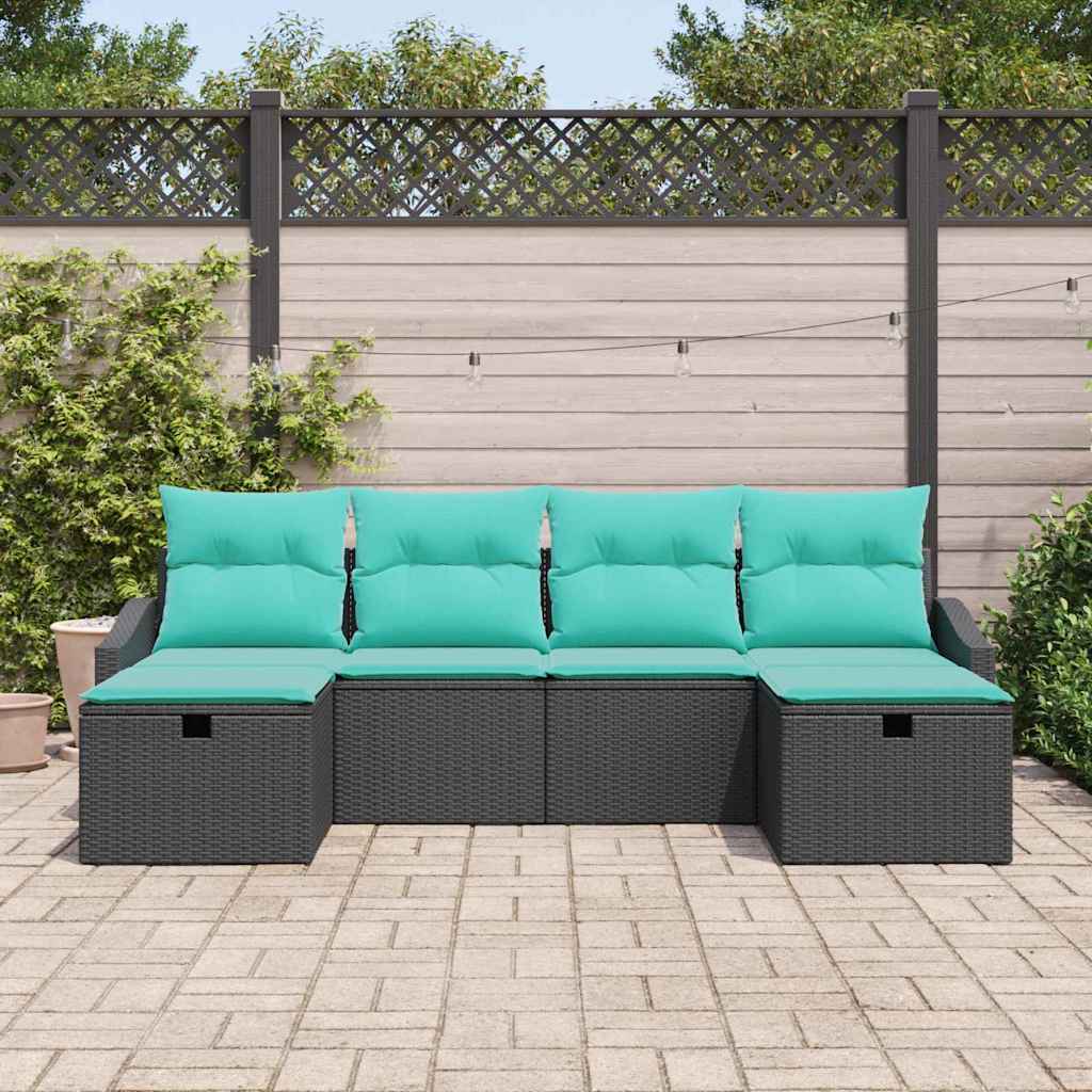 Tuin Sofa Set met kussen 6 pcs Zwart Poly riet
